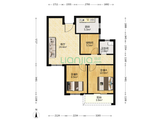 明尚东苑 2室1厅1卫 86平方
