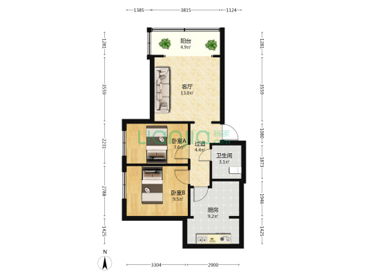 穿金路11号 2室1厅1卫 52平方