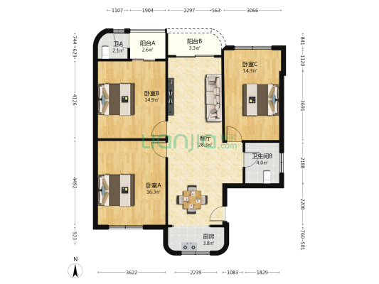 金华别墅 3室1厅2卫 111平方