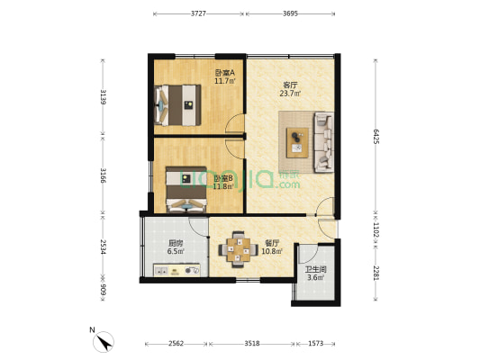 枯井湾 2室2厅1卫 83平方