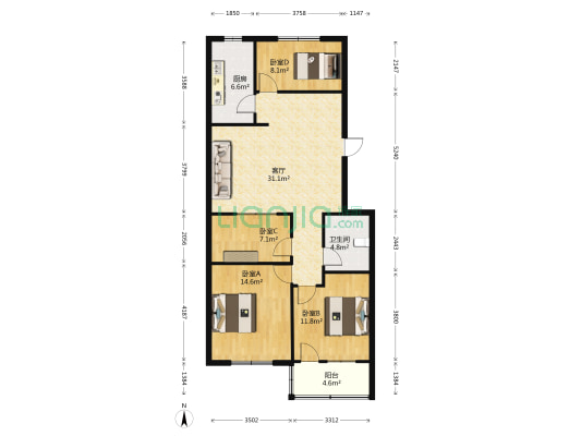 华厦国际数码公寓 4室1厅1卫 118平方