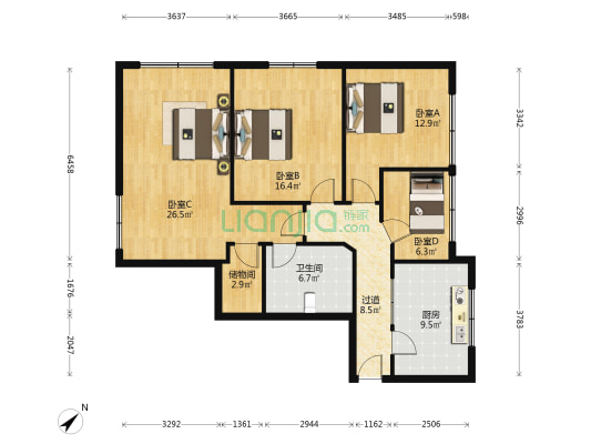 凯旋银行大厦 4室0厅1卫 116平方