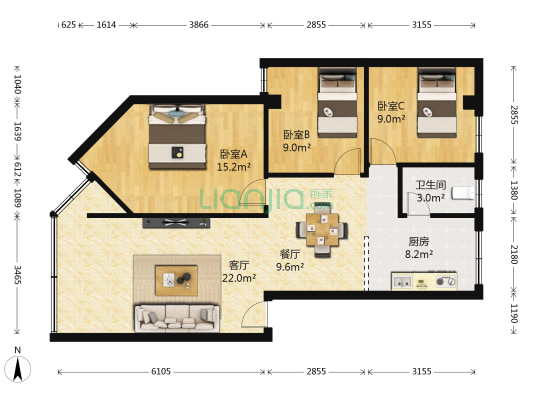 国信小区 3室2厅1卫 98平方