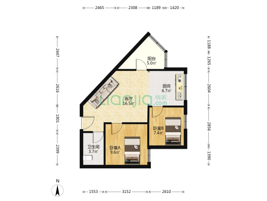上城世家 2室1厅1卫 76平方