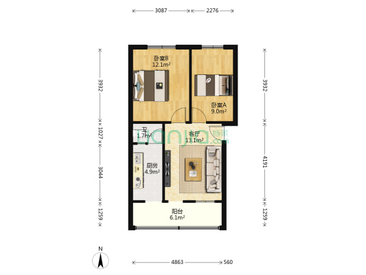 正阳路社公巷 2室1厅1卫 57平方