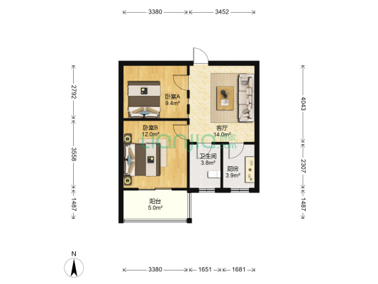 达成馨苑 2室1厅1卫 65平方