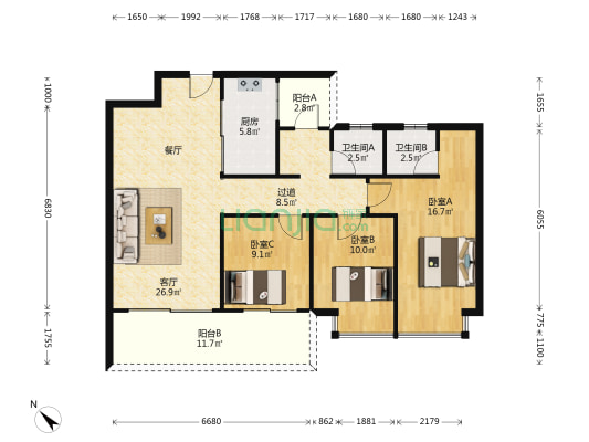 万科公园城市四期 3室1厅2卫 123平方