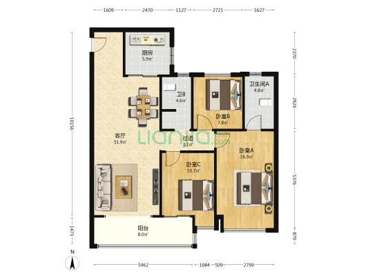 国宸府 3室1厅2卫 112平方