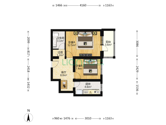 黄寺后身36号院 2室1厅1卫 52平方