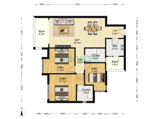 雍锦坊 3室1厅2卫 102平方