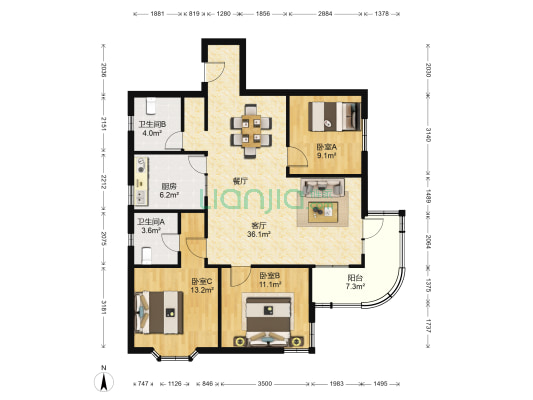 金淙苑 3室1厅2卫 118平方