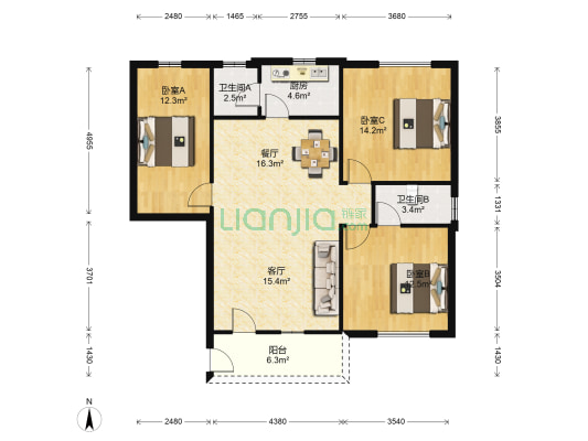 兴港花园(港口镇) 3室2厅2卫 106平方