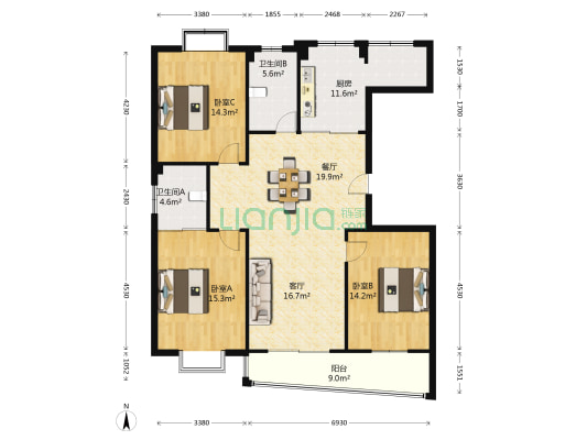 世纪佳园 3室2厅2卫 145平方