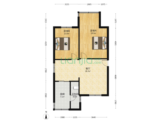 華潤花园 2室1厅1卫 80平方