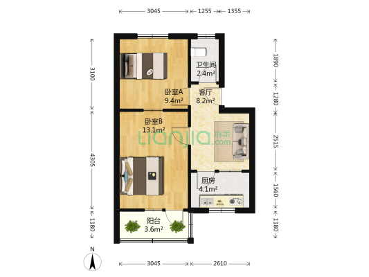 郑棉一厂西二街小区 2室1厅1卫 55平方