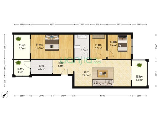 保障华庭二区 3室1厅1卫 100平方
