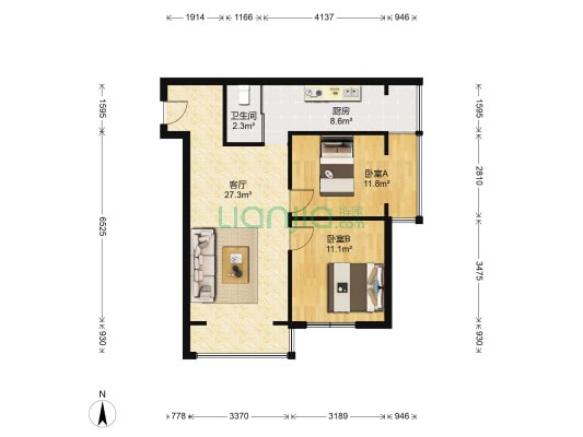 沿湖城 2室1厅1卫 75平方