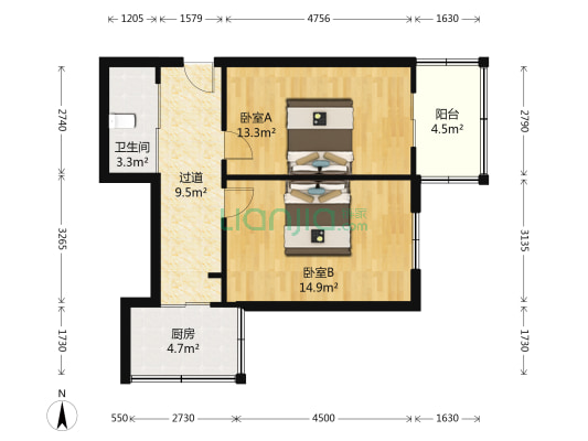 六纬路学区东晨社区北区 2室0厅1卫 62平方