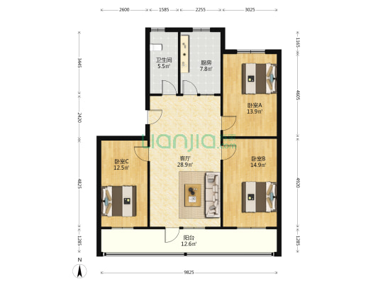 工商局楼 3室1厅1卫 110平方