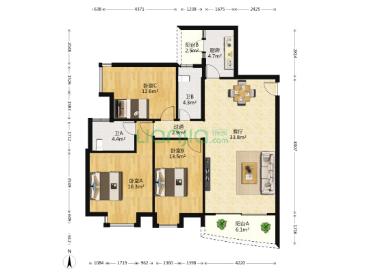 泊雅湾 3室1厅2卫 128平方