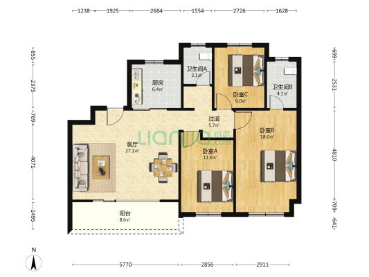 山水拾涧 3室1厅2卫 113平方