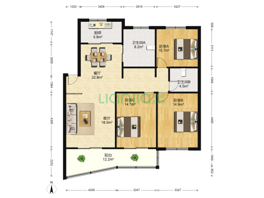 春萦坊 3室2厅2卫 124平方