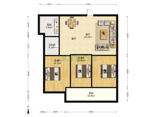 永同昌花园 3室1厅1卫 106平方