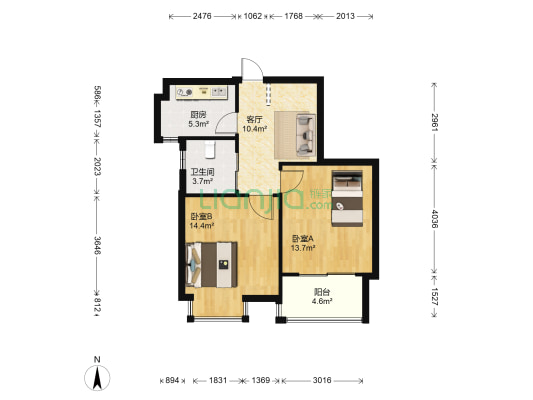 幸福桂花城 2室1厅1卫 66平方