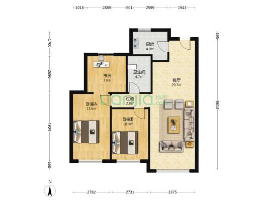 汇龙·澜湾九里 3室1厅1卫 107平方