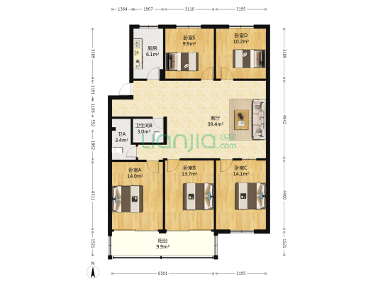 醒春居新村 5室1厅2卫 116平方