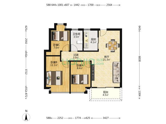 碧桂园铂公馆 3室1厅1卫 84平方