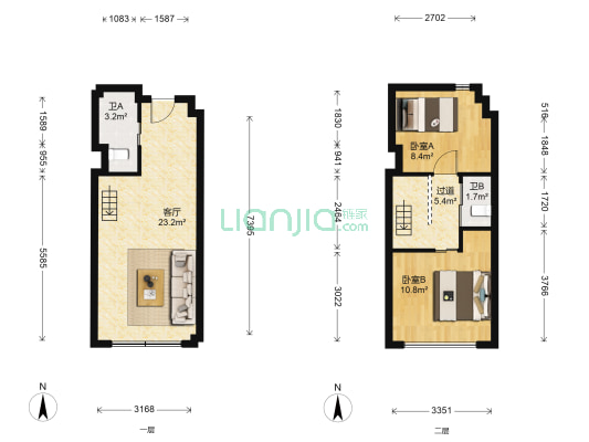 绿城杨柳郡 2室1厅2卫 44平方