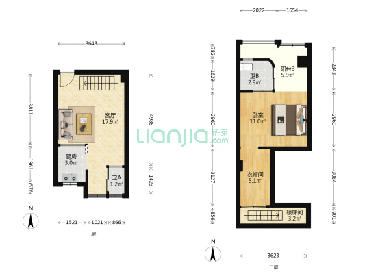 新巢小区二期 1室1厅2卫 61平方
