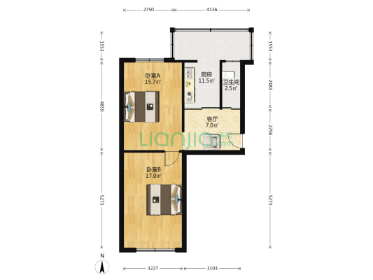 清华小区 2室1厅1卫 61平方