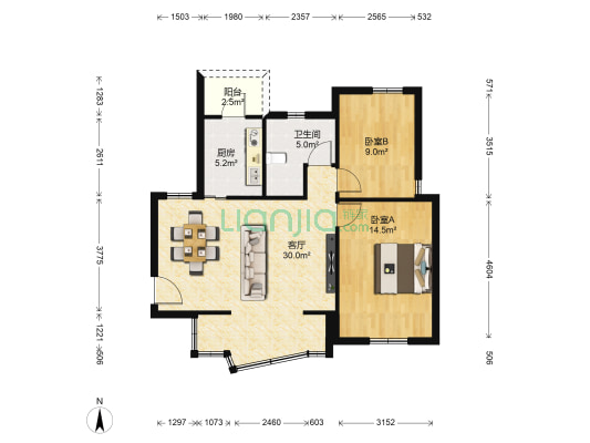 佛山街 2室1厅1卫 82平方