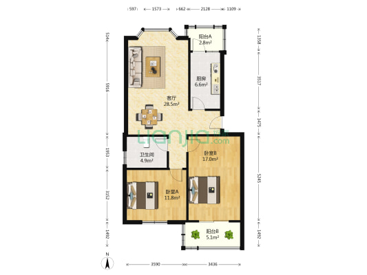 五福花园 2室1厅1卫 89平方