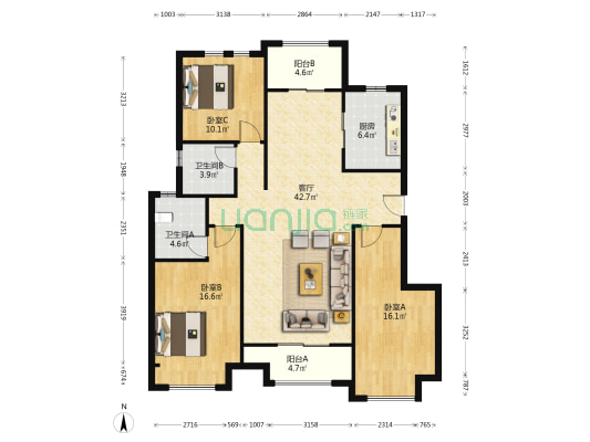 龙湖锦艺城高一组团 3室1厅2卫 136平方