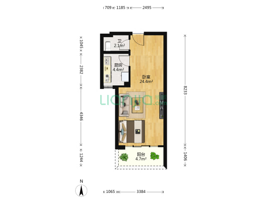 方洲丽景广场 1室0厅1卫 48平方