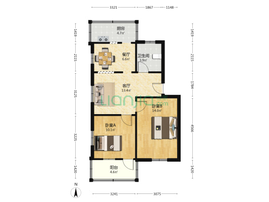 汇通三区 2室2厅1卫 67平方
