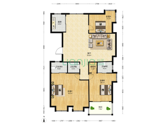 湖滨花园(平湖市) 3室1厅3卫 176平方