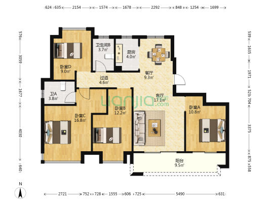 华鸿万悦城 4室2厅2卫 129平方