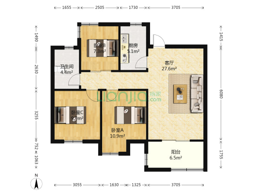 融侨悦城 3室1厅1卫 88平方