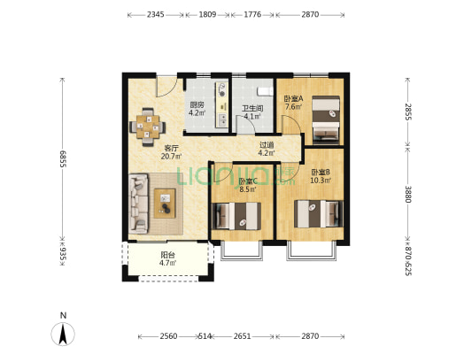 华瑞紫银华庭 3室1厅1卫 93平方