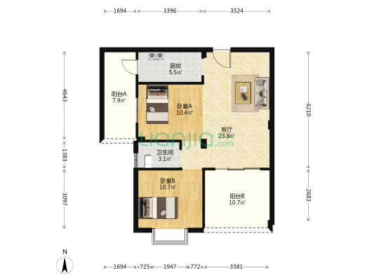 鑫富林阳光小区 2室1厅1卫 75平方