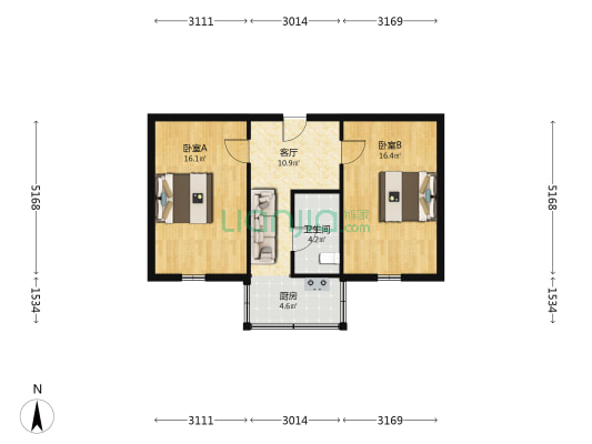 煤机宿舍 2室1厅1卫 65平方