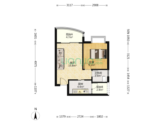 黄泥磅70年大产权园林小区正规一房，住家舒适配套成熟-户型图