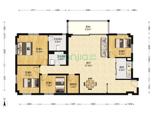 鸿翔锦园 4室1厅2卫 151平方