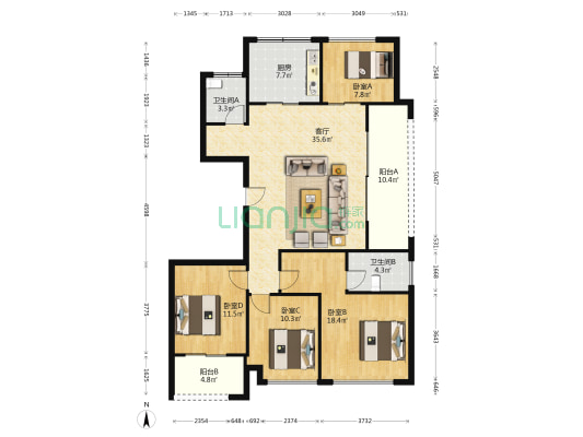 茗春苑 4室1厅2卫 138平方