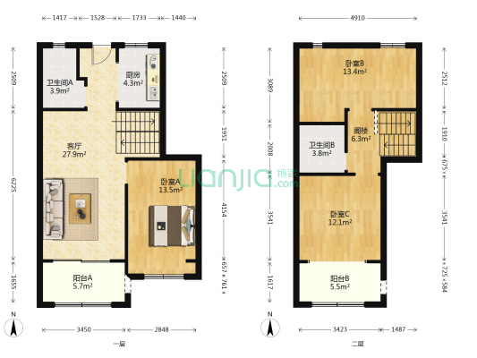皖新翡翠庄园西区 3室1厅2卫 101平方