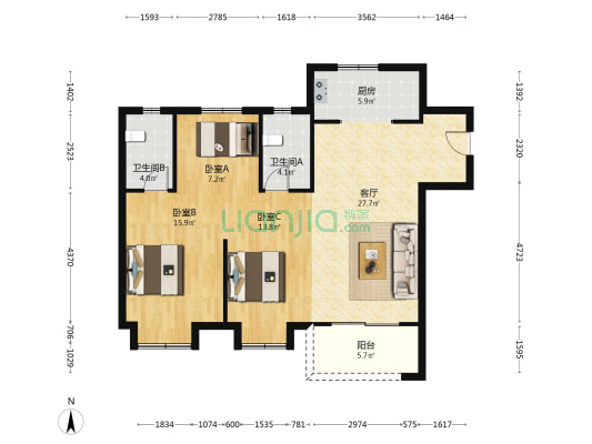 保利青年荣耀 3室1厅2卫 110平方